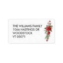 Elegant Christmas Flowers Return Address Label