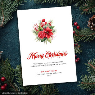 Elegant Christmas Flowers Watercolor Greeting Card