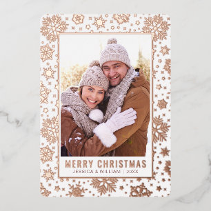 Elegant Christmas Foliage 2 Photo Rose Gold Foil Holiday Card