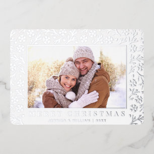 Elegant Christmas Foliage 2 Photo Silver Foil Holiday Card
