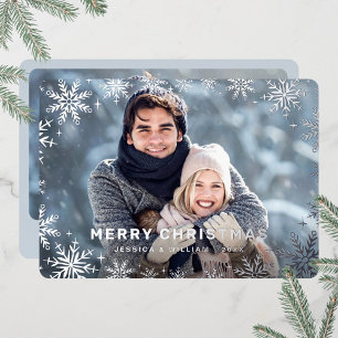 Elegant Christmas Foliage 2 Photo Silver Foil Holiday Card