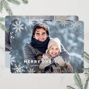 Elegant Christmas Foliage 4 Photo Silver Foil Holiday Card