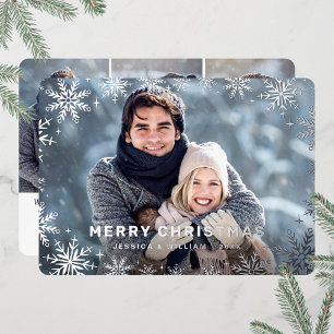 Elegant Christmas Foliage 4 Photo Silver Foil Holiday Card