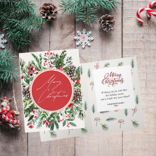 Elegant Christmas Foliage Berry Leaves Holiday Card