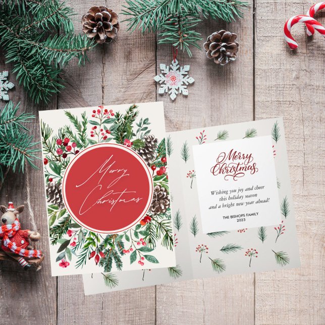 Elegant Christmas Foliage Berry Leaves Holiday Card (Creator Uploaded)