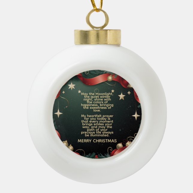 Elegant Christmas Frame Background with Gold Stars Ceramic Ball Christmas Ornament (Front)