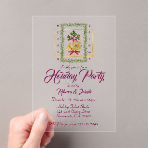 Elegant Christmas Garland Purple Acrylic Invitations