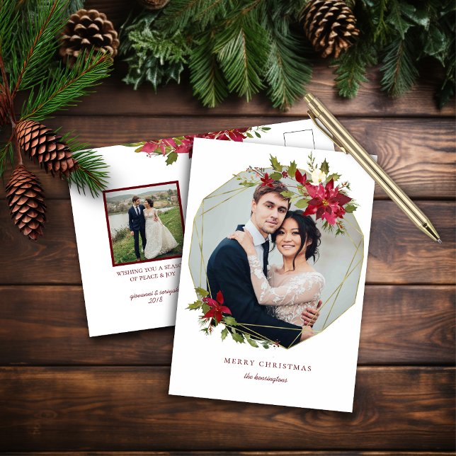 Elegant Christmas Geometric Wreath Holiday Photo (Elegant Christmas Geometric Wreath Holiday Photo Postcard)