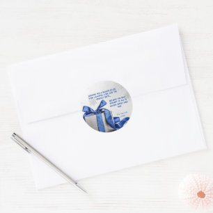 Elegant Christmas Gift Box with a Blue Ribbon Classic Round Sticker