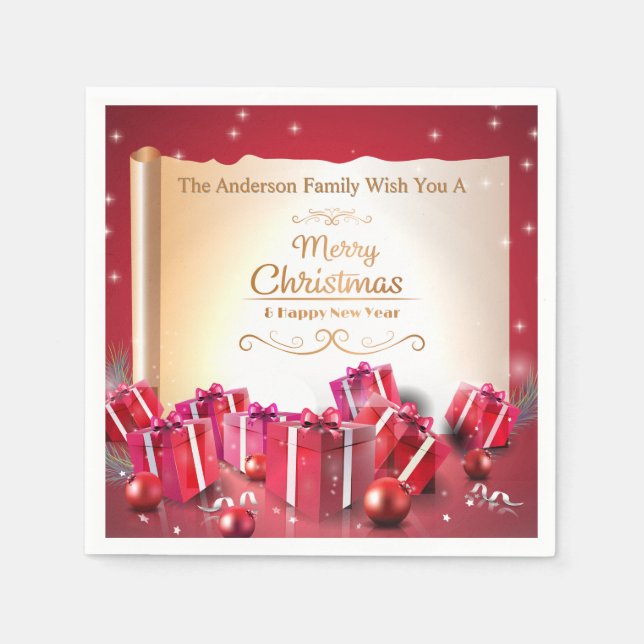 Elegant Christmas Gift Boxes Red Silver Holiday Napkin (Front)