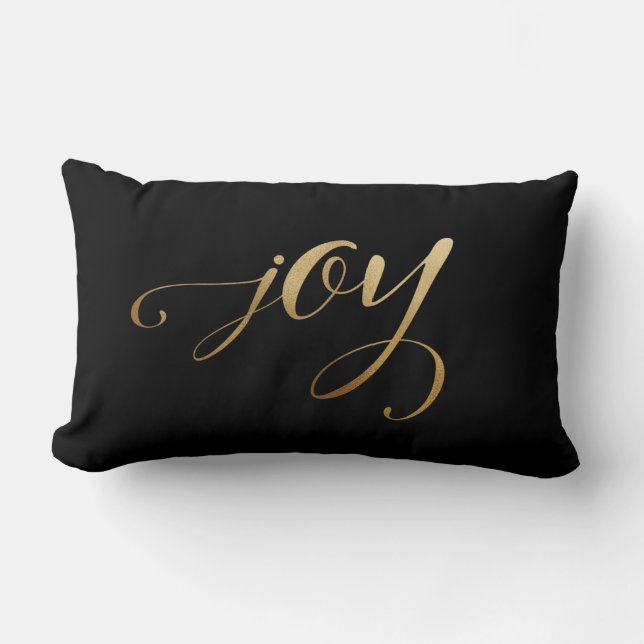Elegant Christmas Gold Black Simple Holiday Joy Lumbar Cushion (Front)