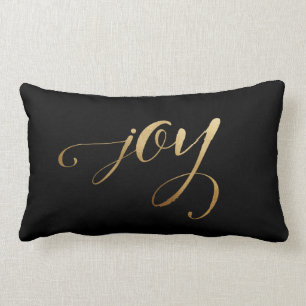 Elegant Christmas Gold Black Simple Holiday Joy Lumbar Cushion