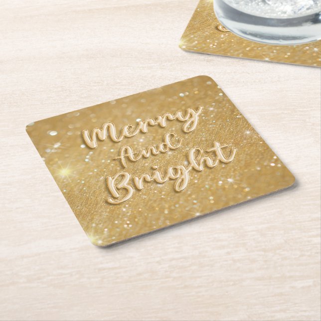 Elegant Christmas gold glitter Square Paper Coaster (Angled)