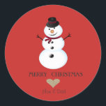 Elegant Christmas Gold Heart,Snowman Classic Round Sticker<br><div class="desc">Elegant glitter faux gold heart and snowman  on red background.</div>