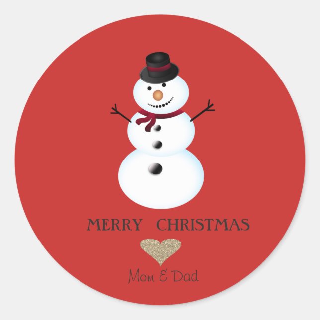 Elegant Christmas Gold Heart,Snowman Classic Round Sticker (Front)
