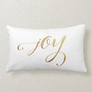Elegant Christmas Gold Holiday Joy Calligraphy Lumbar Cushion