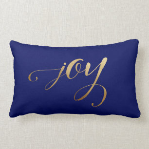 Elegant Christmas Gold Holiday Joy Navy Blue Lumbar Cushion