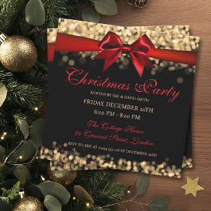 Elegant Christmas Gold Shimmer Lights Ribbon Invitation