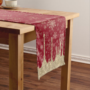Elegant Christmas Gold Snowflake Pattern  Short Table Runner