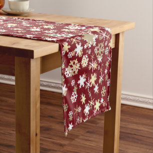 Elegant Christmas Gold Snowflake Pattern   Short Table Runner