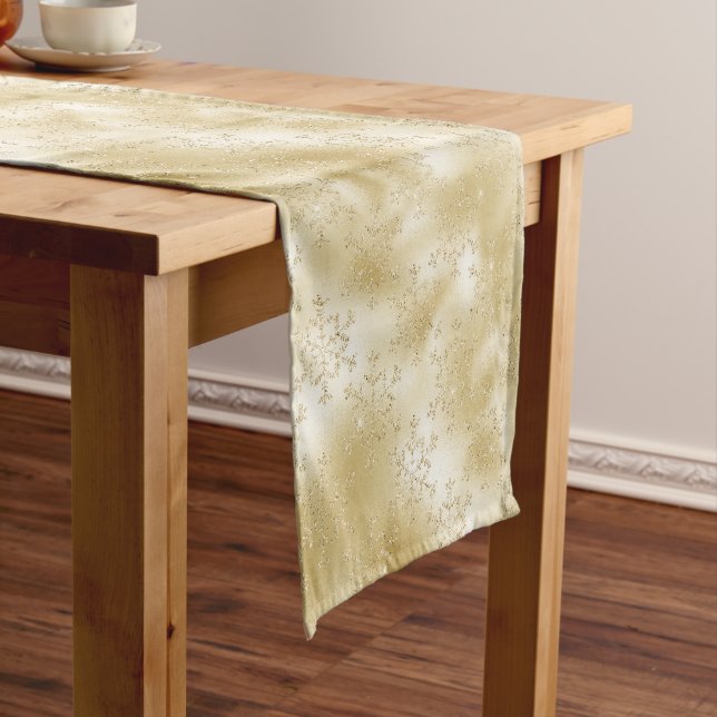 Elegant Christmas Gold Snowflake Pattern Short Table Runner (In Situ)