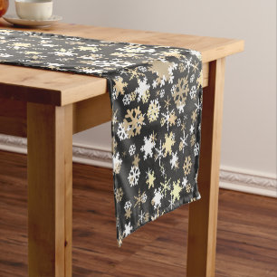 Elegant Christmas Gold Snowflake Pattern  Short Table Runner