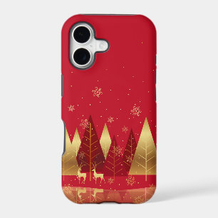 Elegant Christmas Gold Trees Reindeer Red iPhone