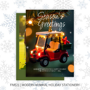 Elegant Christmas Golf Cart Ornament • Photo Green Holiday Card