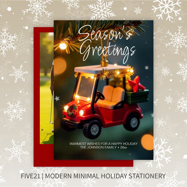 Elegant Christmas Golf Cart Ornament • Photo Red Holiday Card (Creator Uploaded)