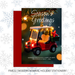 Elegant Christmas Golf Cart Ornament • Red Holiday Card