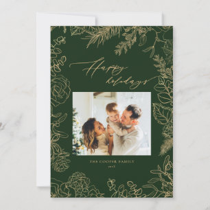 Elegant Christmas Green & Gold Photo Holiday Card
