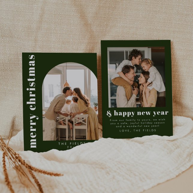 Elegant Christmas Green Photo Family Holiday Card (Creator Uploaded)