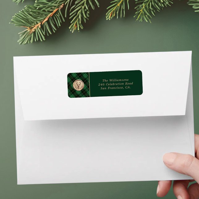 Elegant Christmas Green Plaid Return Address Label (Creator Uploaded)
