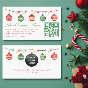 elegant christmas green red script qr code  loyalty card