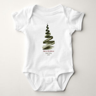 Elegant Christmas Green Tree Watercolour Baby Bodysuit
