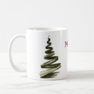 Elegant Christmas Green Tree Watercolour Coffee Mug
