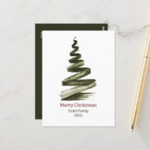 Elegant Christmas Green Tree Watercolour 