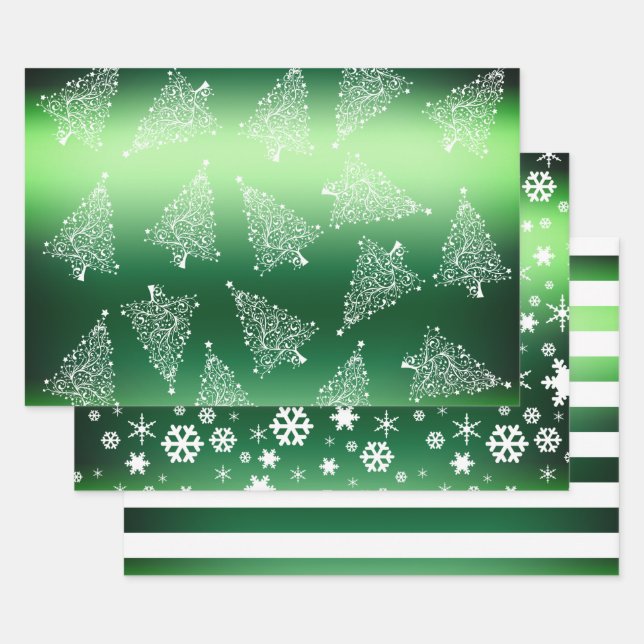 Elegant Christmas green & white pattern   Wrapping Paper Sheet (Set)