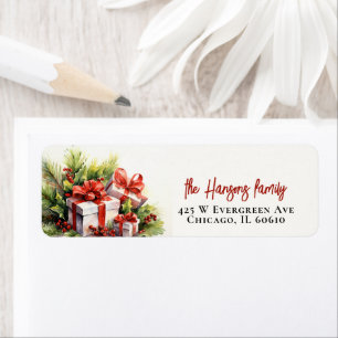 Elegant Christmas Greenery and Gifts Return Address Label