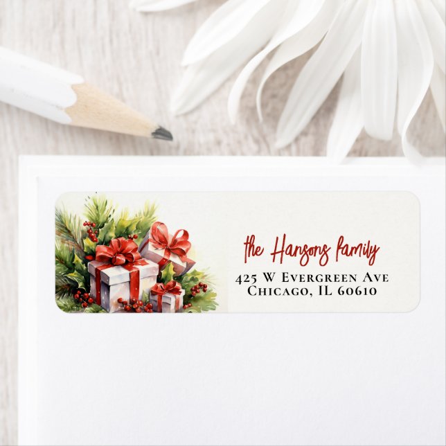 Elegant Christmas Greenery and Gifts Return Address Label (Insitu)