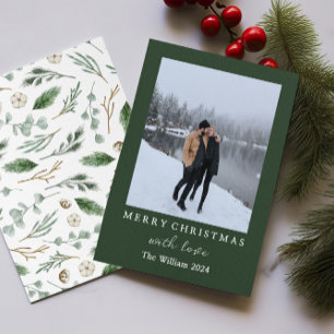 Elegant Christmas Greenery Couples Family Card