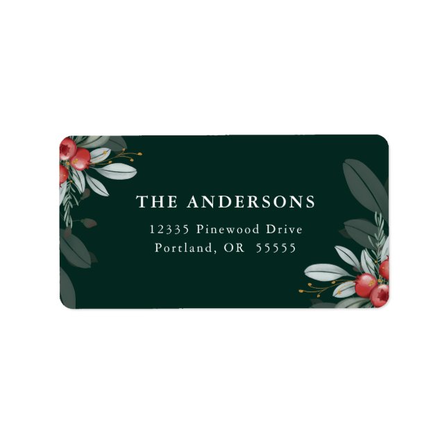 Elegant Christmas Greenery Dark Green Return Label (Front)