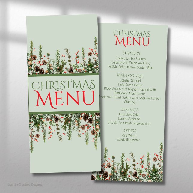 Elegant Christmas Greenery Holiday Flat Menu (Creator Uploaded)