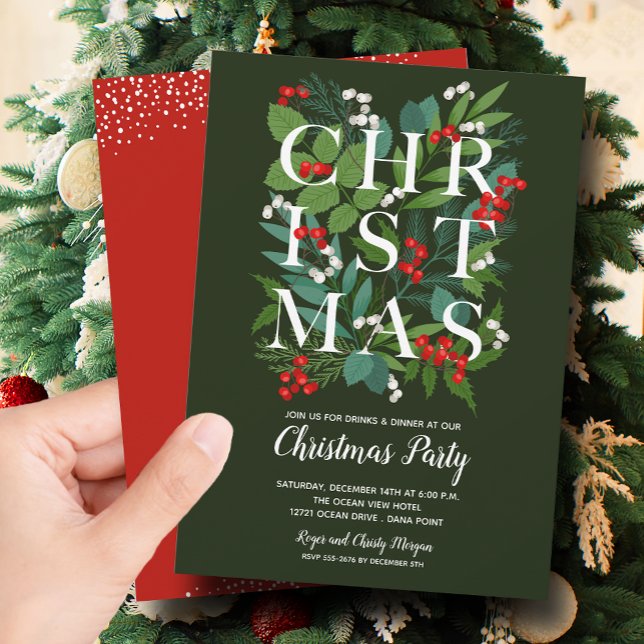 Elegant CHRISTMAS Greenery Party Invitation (Creator Uploaded)