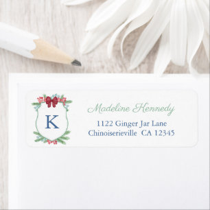 Elegant Christmas Greenery Red Bow Return Address  Label