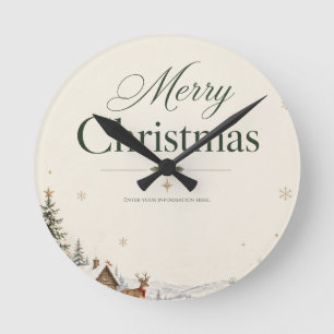Elegant Christmas Greeting, Classic Cobalt Design Round Clock