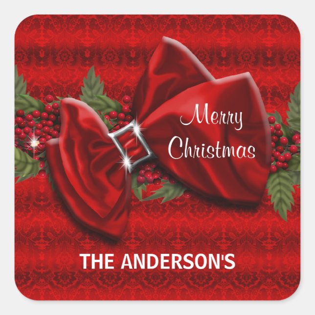 Elegant Christmas greeting PERSONALIZE Square Sticker (Front)