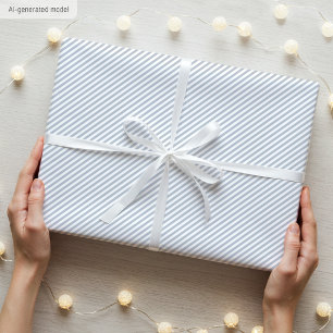 Elegant Christmas Grey and White Thin Stripes Wrapping Paper