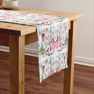 Elegant Christmas Hand Painted elements Short Table Runner
