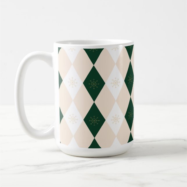 Elegant Christmas Harlequin Pattern with Snowflake Coffee Mug (Left)